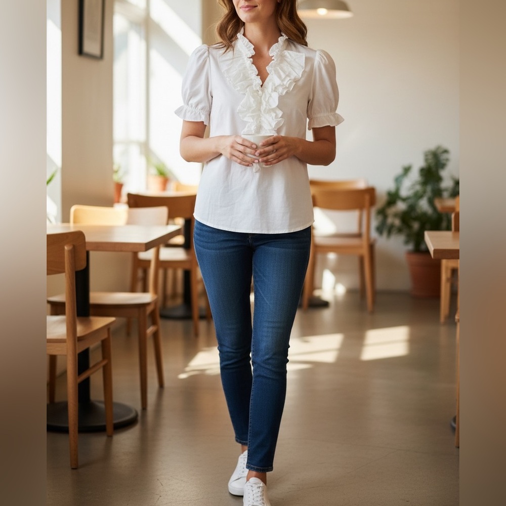 Ralph Lauren White Ruffle Blouse
